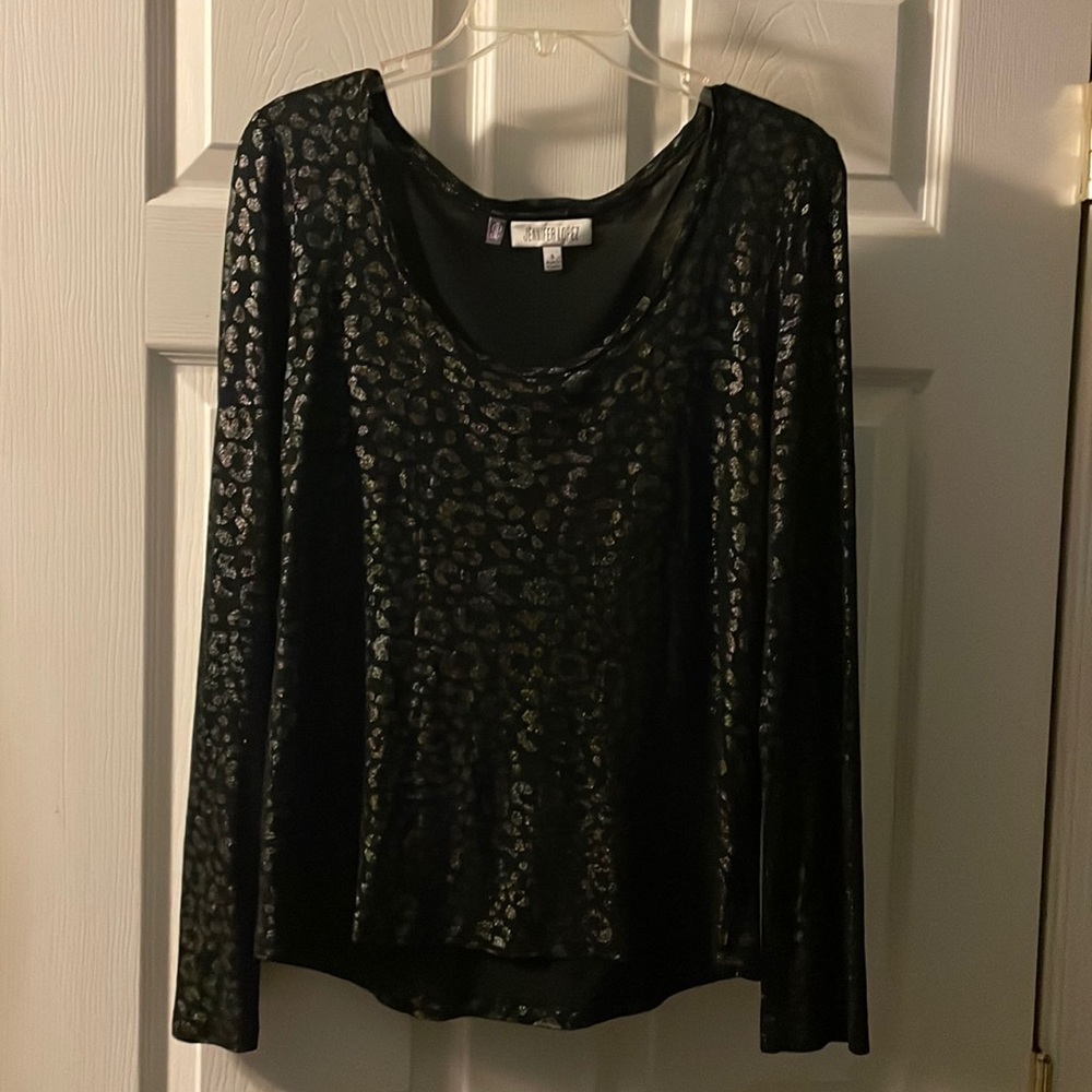 Black Glittery Animal Print Top